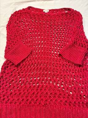 Chico's Red Open-Knit Linen Blend Sweater Size 3